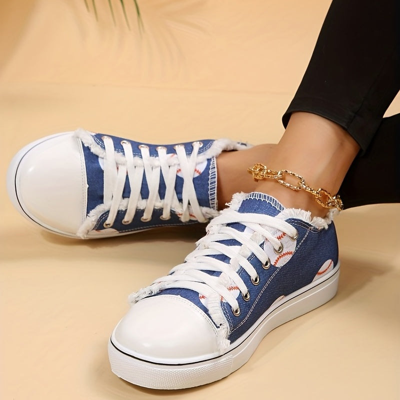 Women's Baseball Print Canvas Shoes Low Top Sneakers