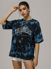 Tie Dye & Letter Graphic Tee Casual Loose Crew Neck T shirts Women's Clothing