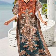  Boho Kaftan Dress Women's Plus Colorblock Floral Print Maxi
