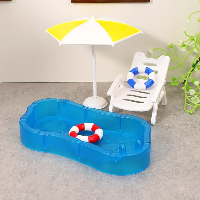 Mini Pool Float Umbrella Beach Chair Set for Dollhouse