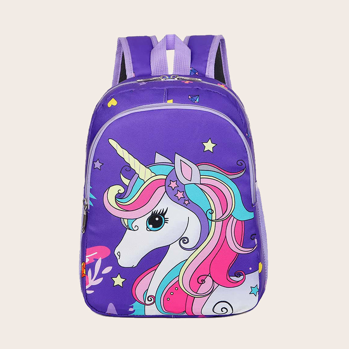 Cartoon Unicorn Pattern Backpack Zipper Bookbag Casual School Bag