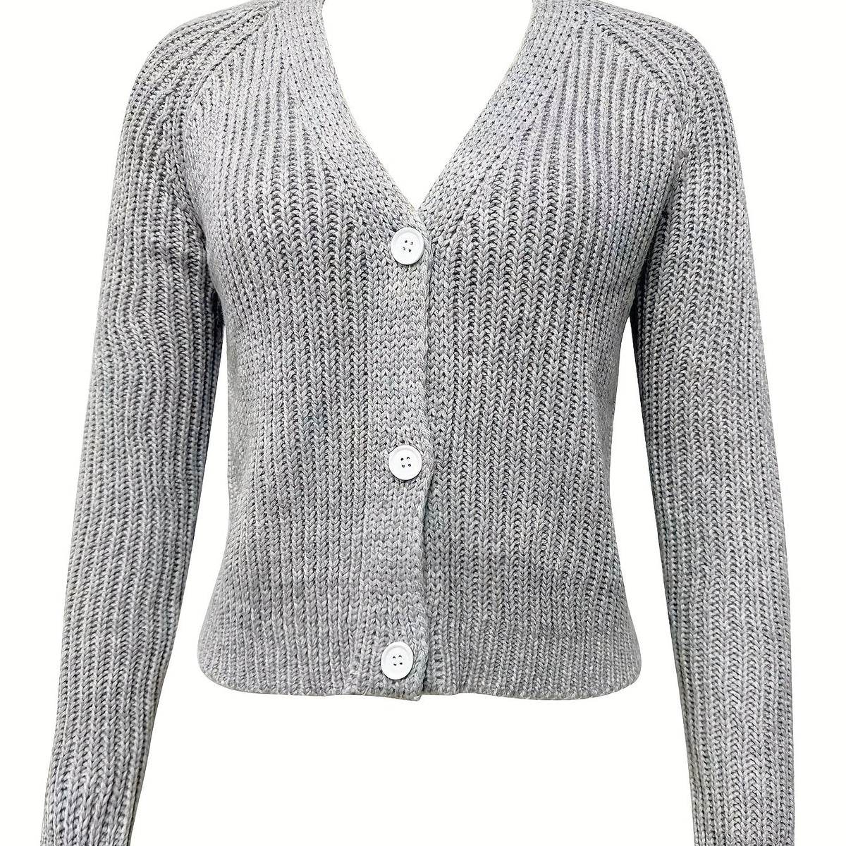 Long Sleeve Button Up Cardigan Solid V Neck Sweater Women's Clothing