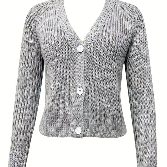 Long Sleeve Button Up Cardigan Solid V Neck Sweater Women's Clothing