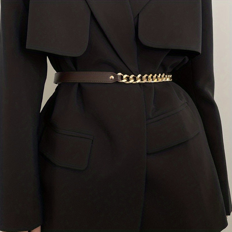 PU Leather Stitching Chain Belt Thin Belt For Women