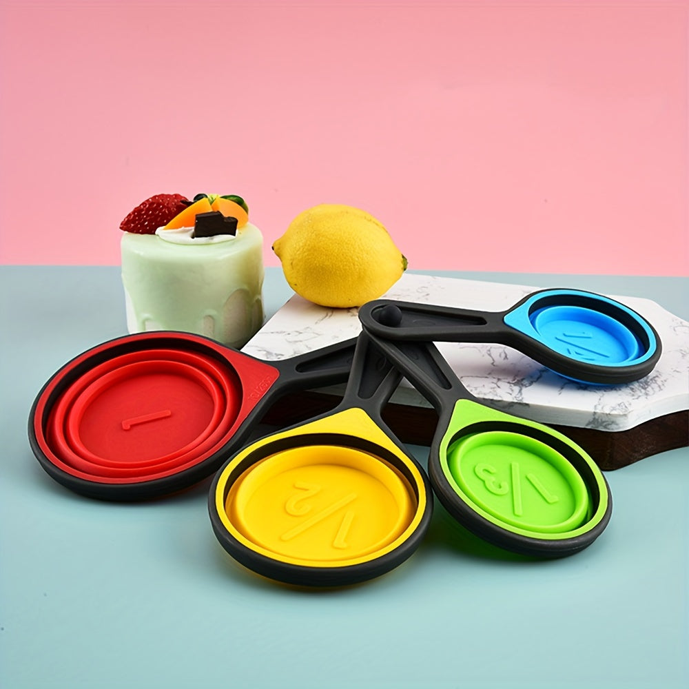 4pcs Folding Measuring Cups & Spoons Set Silicone Graduated Spoons
