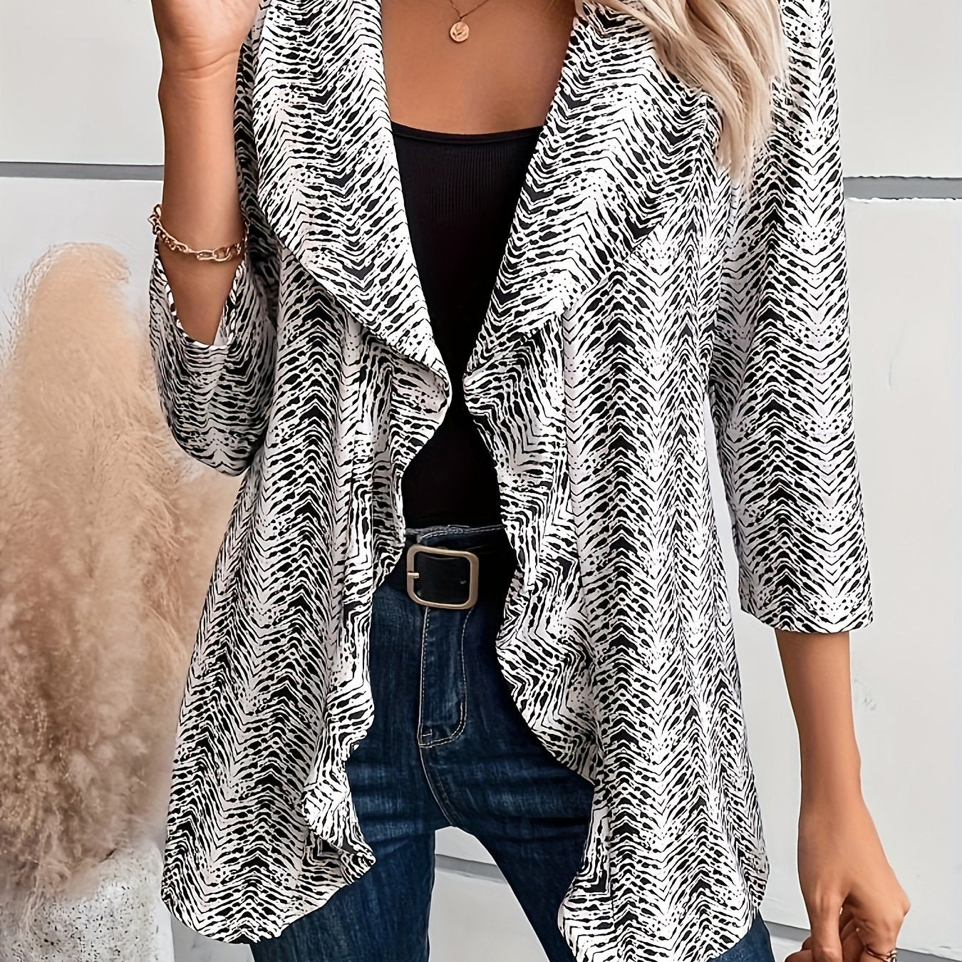 Chevron Print Open Front Cardigan