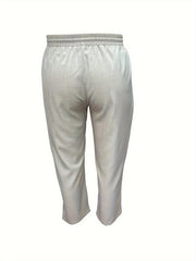  Solid Drawstring Elastic Waist Trousers