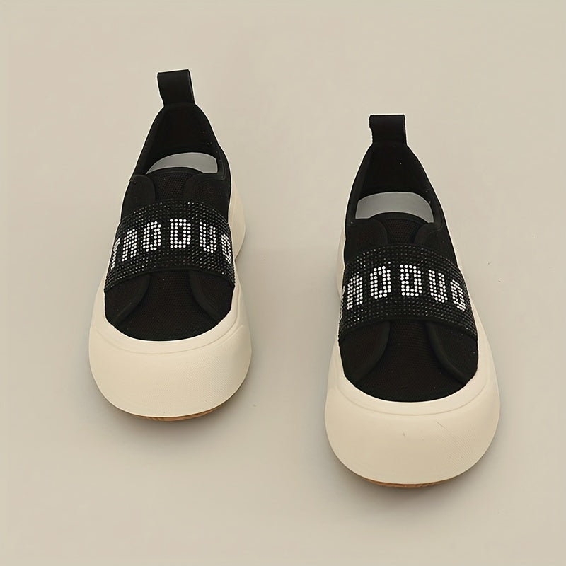 Stylish Rhinestone Thick Bottom Women's Walking Shoes
