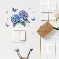 Purple Hydrangea Butterfly Switch Sticker for Bedroom and Living Room Decor