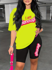 Kenough Two Piece Set Drop Shoulder Short Sleeve T Shirt & Shorts