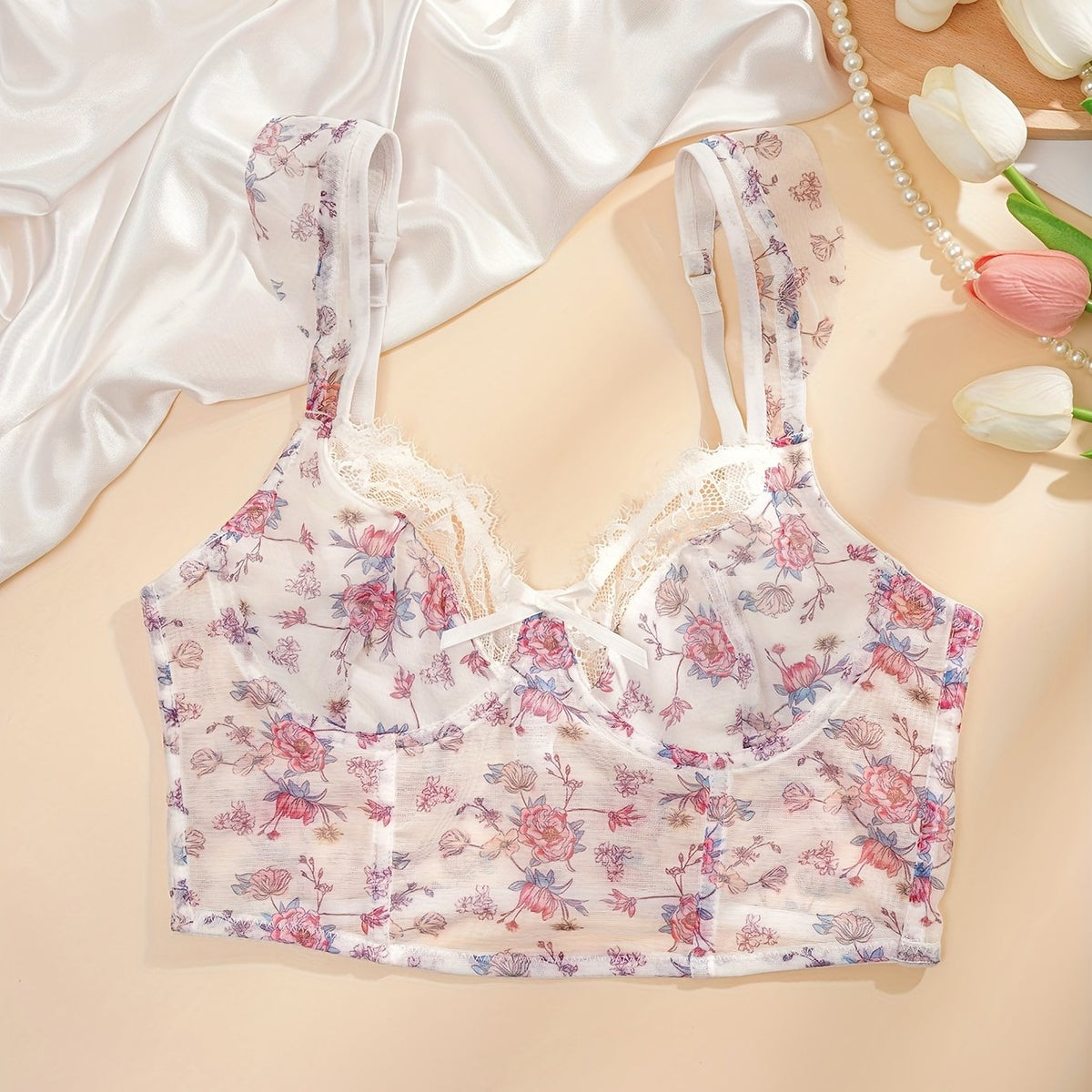 Floral Print Cami Corset Bustier Lace Body Shaper