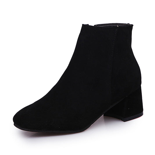 Women's Block Heel Ankle Boots Side Zip Short Booties