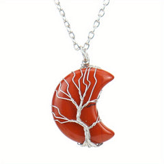 Moon Necklace Fortune Tree Natural Stone Amethyst Pendant