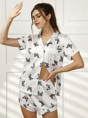 Butterfly Print Lounge Set Short Sleeve Top & Shorts