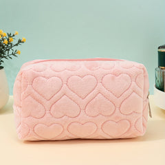 Heart Embossed Makeup Bag Cosmetic Organizer Pouch for Girls and Women