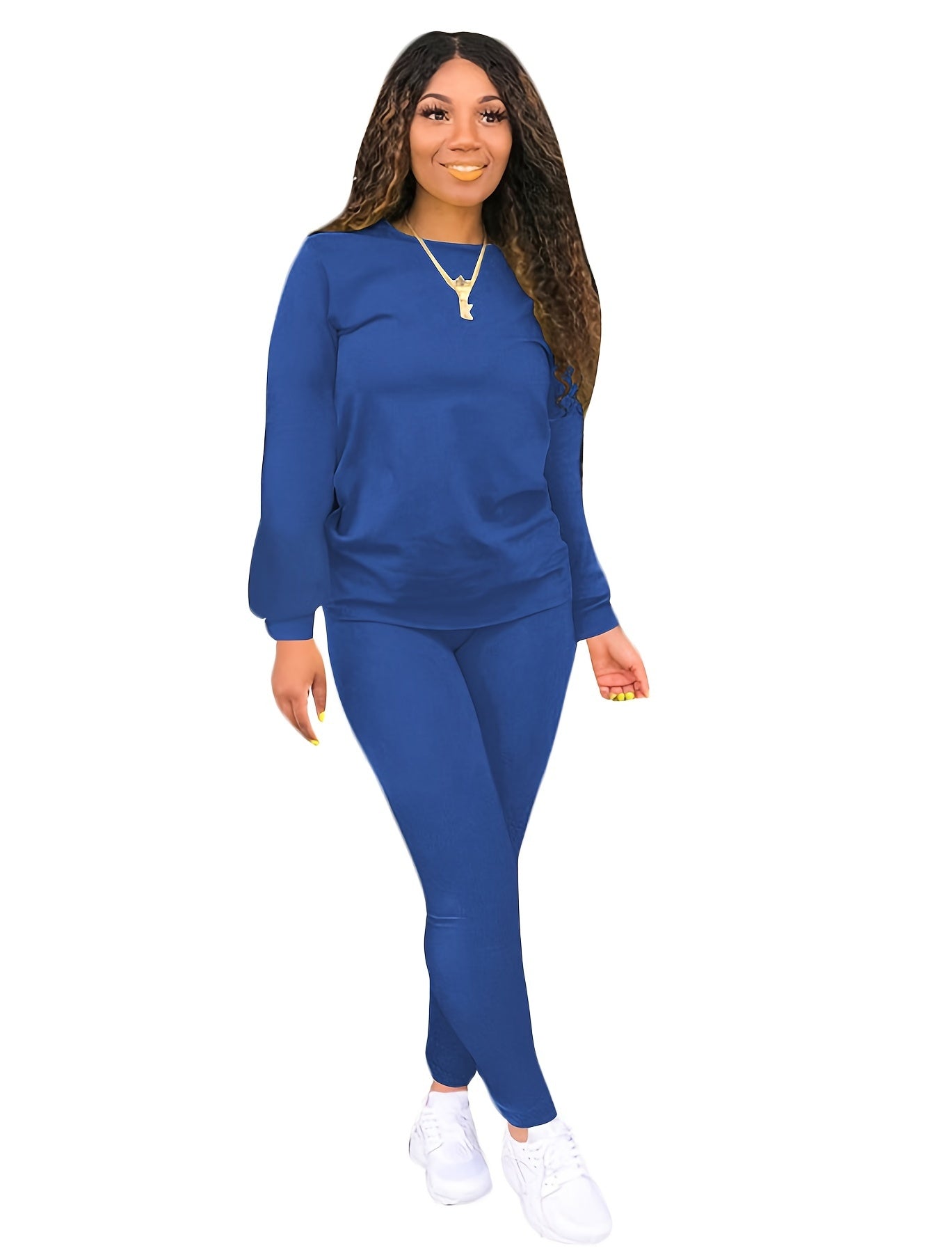 Solid Pullover Shirt & Pants Plus Size Set