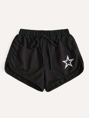  Star Print Elastic Waist Sporty Shorts