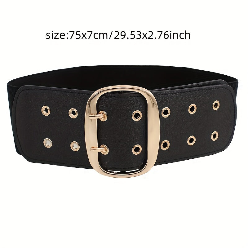 Vintage Punk Oversized Buckle Belt PU Girdle Elastic Wide Waistband