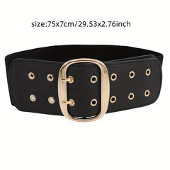 Vintage Punk Oversized Buckle Belt PU Girdle Elastic Wide Waistband