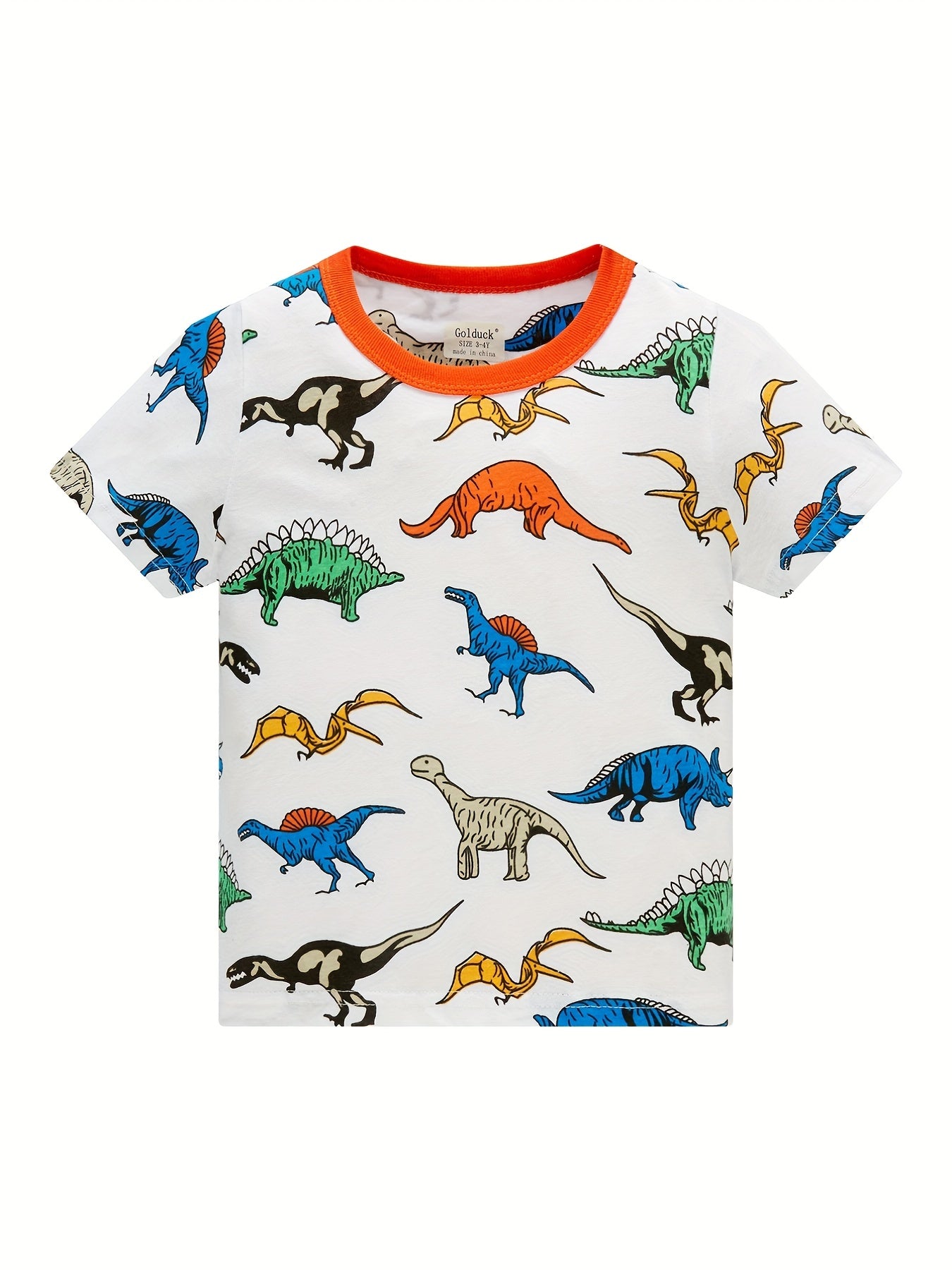 Boys Dino Print Pajamas Set Short Sleeve Top & Shorts
