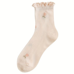 Floral Fruit Print Ruffle Socks Women's Stockings