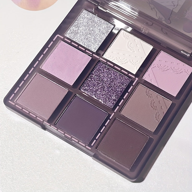 9-Color Purple Eyeshadow Palette, Velvet Finish, Matte & Shimmer