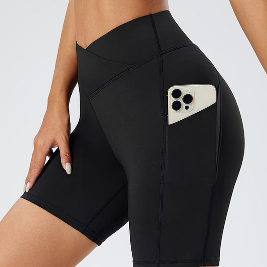 High Waisted Sports Shorts with Pockets, Tummy Control Yoga Leggings