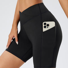 High Waisted Sports Shorts with Pockets, Tummy Control Yoga Leggings