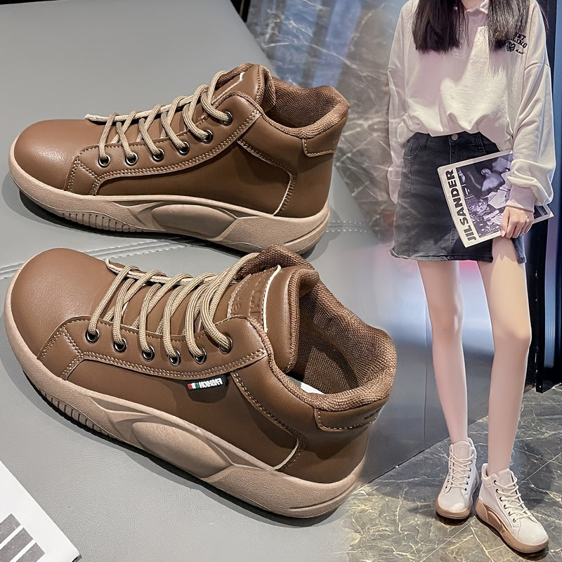 Solid High Top Platform Sneakers Lace Up Shoes for Women