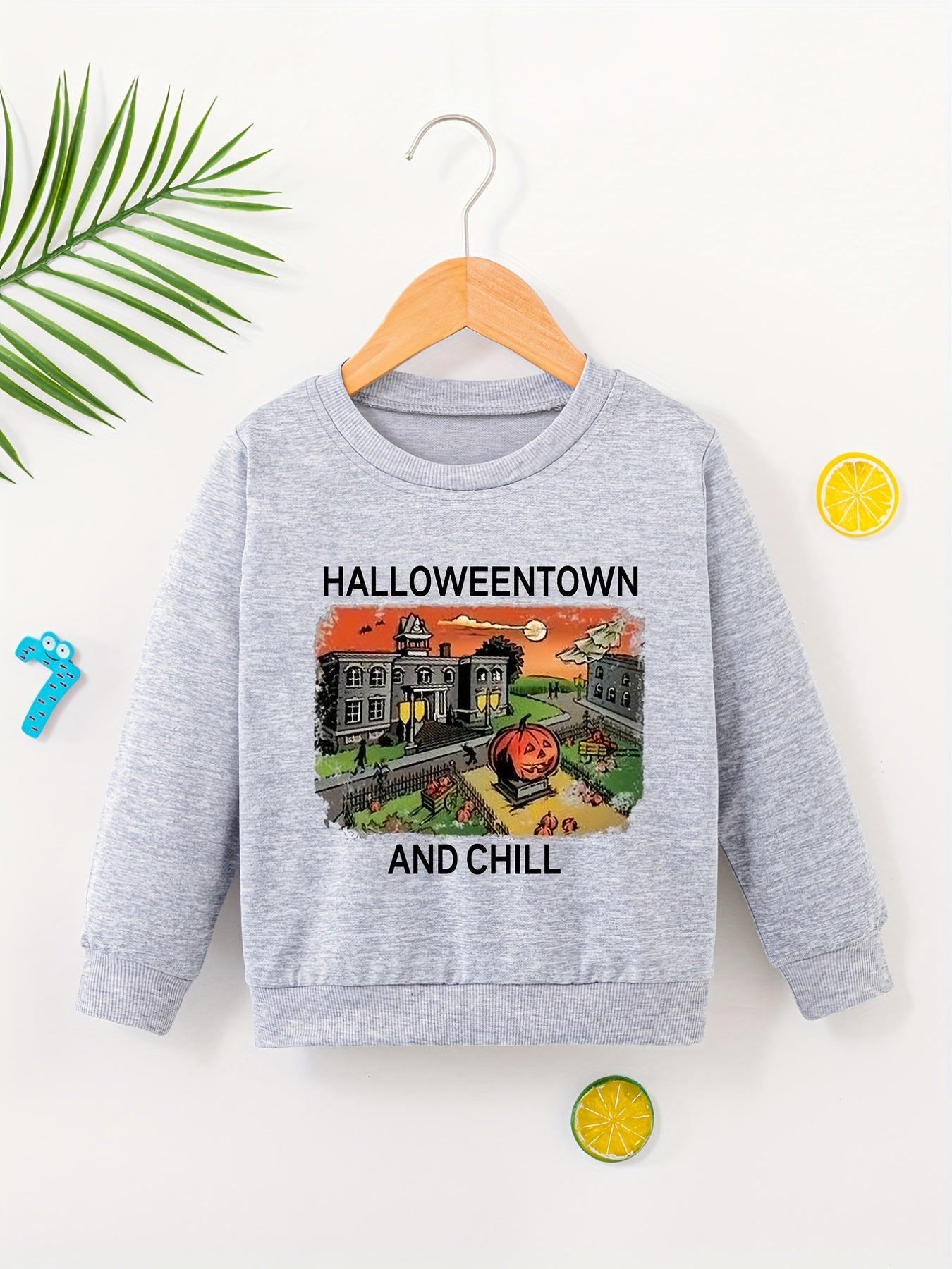 Girls Halloween Town Graphic Print Crew Neck Sweatshirt