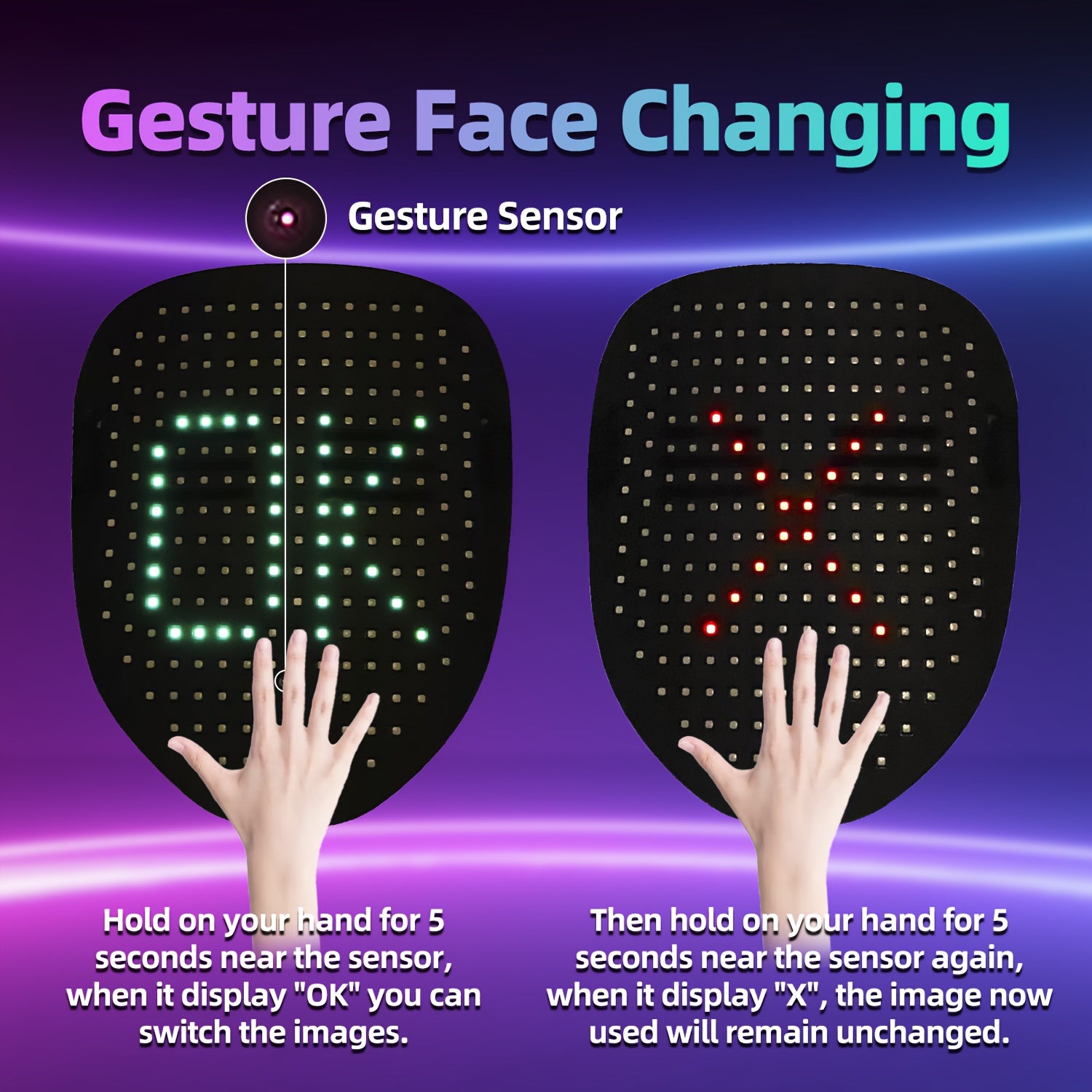LED Mask with Gesture Sensing Halloween Costume Props