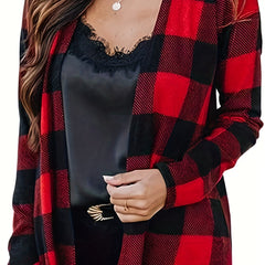  Gingham Print Open Front Cardigan