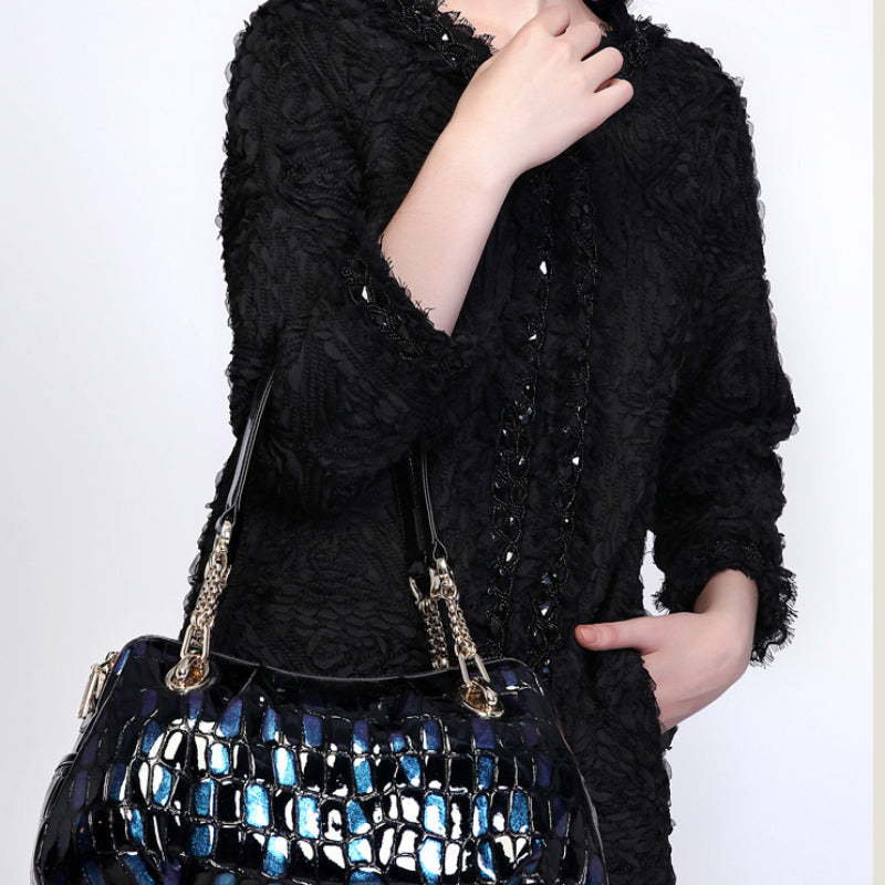 Vintage Crocodile Pattern Shoulder Bag with Detachable Strap
