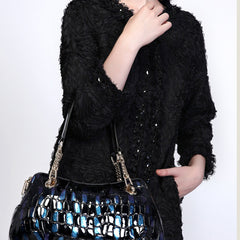 Vintage Crocodile Pattern Shoulder Bag with Detachable Strap