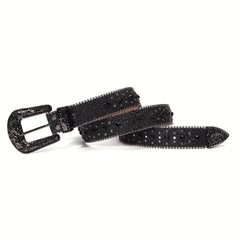 Glitter Buckle Rhinestone Belt Boho PU Leather Western Rivet Jeans Pants Women