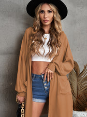 Hooded Mid Length Loose Jacket Solid Outerwear