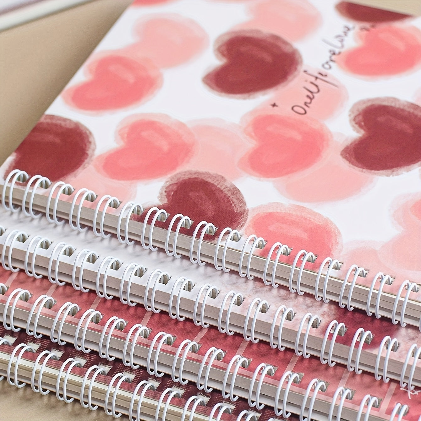 4pcs Floral Alphabet Notebooks Pink Burgundy Hearts Grid Pattern Teens Adults