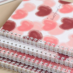 4pcs Floral Alphabet Notebooks Pink Burgundy Hearts Grid Pattern Teens Adults