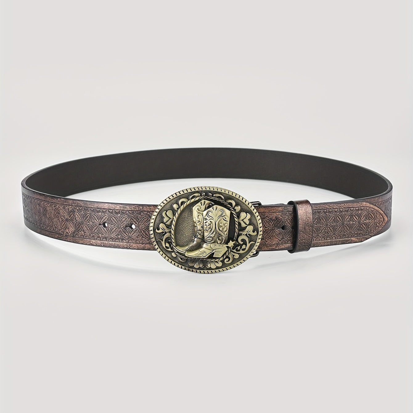 Men's Boost Belt PU Leather Floral Belt Casual Jeans Western Cowboy Waist Strap