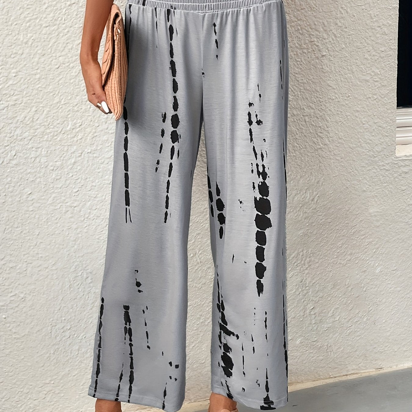  Tie Dye Shirred Waist Wide Leg Trousers