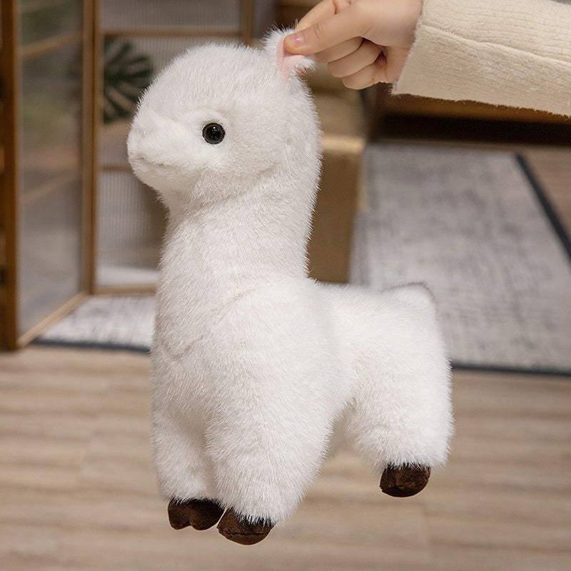 Plush Alpaca Stuffed Animal Toy Realistic Eyes Fluffy Ears Beige Brown