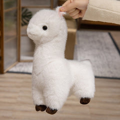 Plush Alpaca Stuffed Animal Toy Realistic Eyes Fluffy Ears Beige Brown