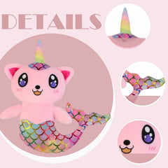 Mermaid Cat Stuffed Animal Plush Toy Soft Polyester Fiber Home & Pa