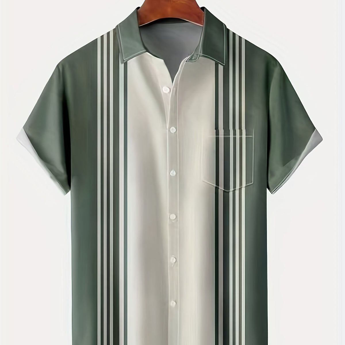 Stripe Print Short Sleeve Hawaiian Shirt Men's Vacation Resort Top