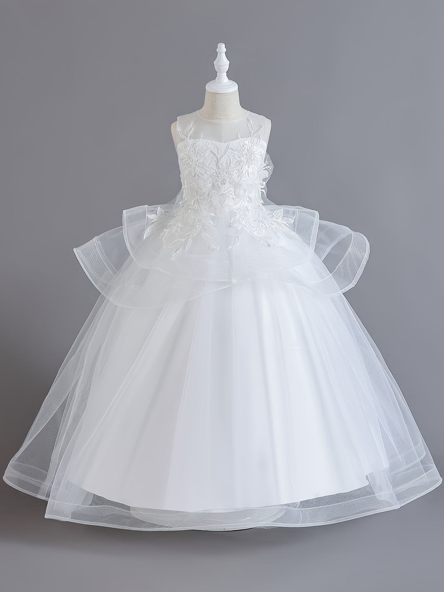 Girls Ruffled Mesh Embroidered Princess Dress Sleeveless Dress