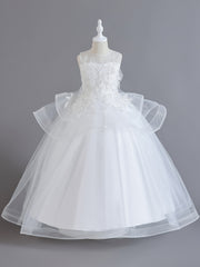 Girls Ruffled Mesh Embroidered Princess Dress Sleeveless Dress