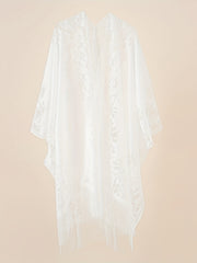  Lace Batwing Sleeve Beach Cover Up with Tassel Trim