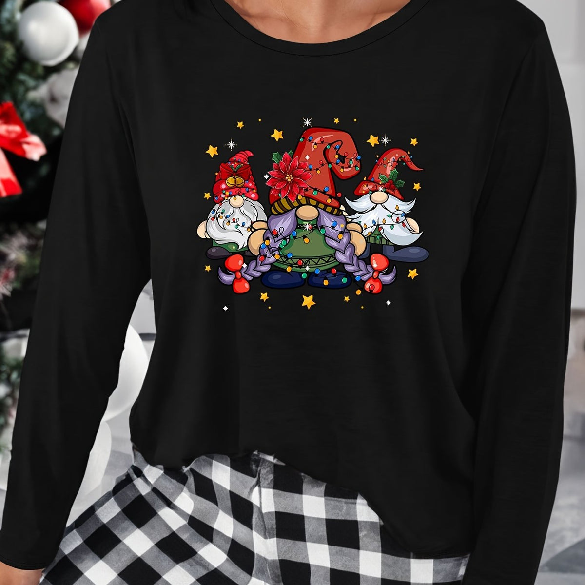 Santa Print Long Sleeve Lounge Top