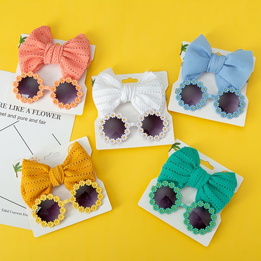Girls Bow Headband & Daisy Sunglasses Set for Party Outdoor Sun Protection