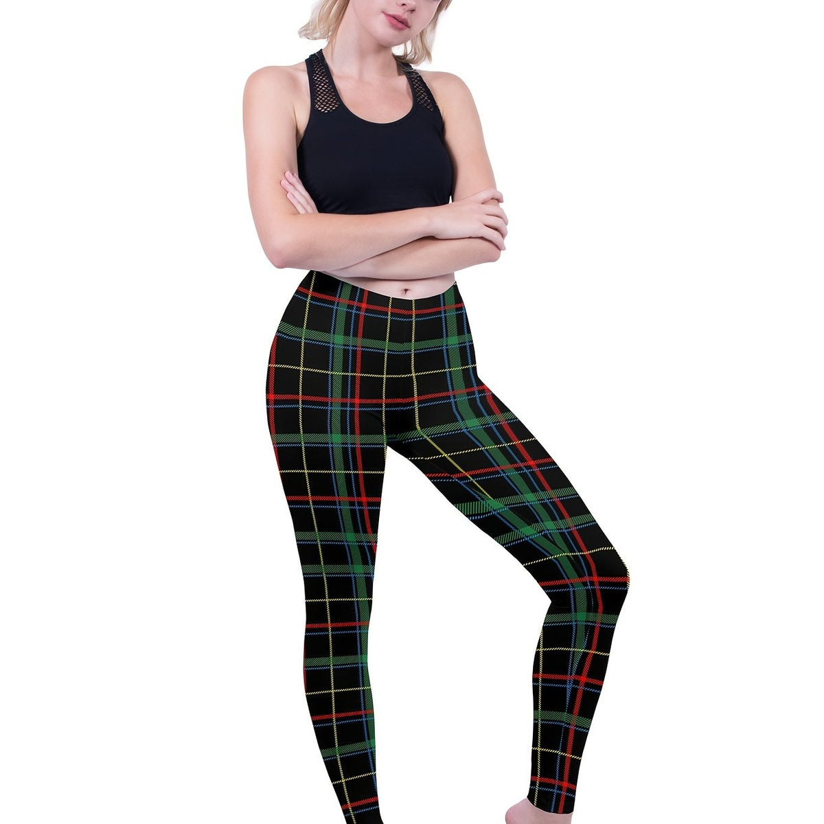 Plaid Print Stretchy Long Leggings High Waist Comfy Women's Clothing